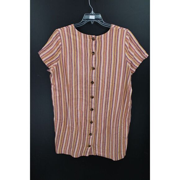 Madewell Button Back Easy Dress In Rainbow Stripe XL Linen Blend - Picture 7 of 11